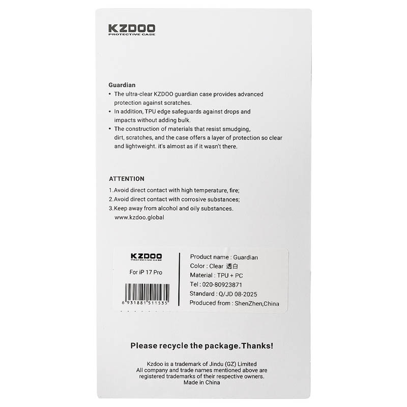 Чехол KZDOO Guardian для iPhone 17 Pro с Magsafe прозрачный