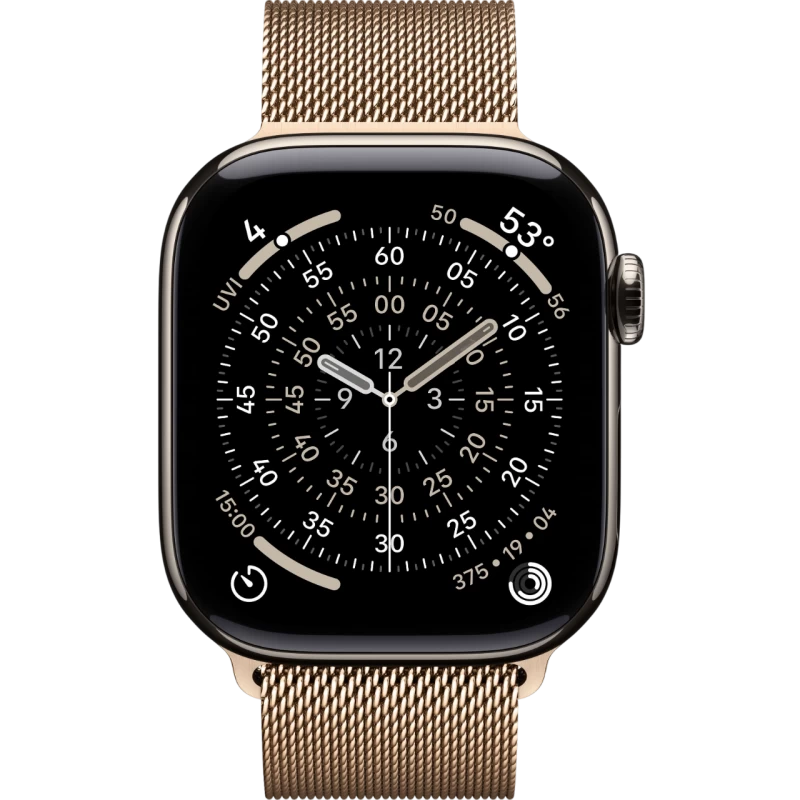 Смарт-часы Apple Watch 11 корпус Natural Titanium 46 мм, Milanese Loop Gold