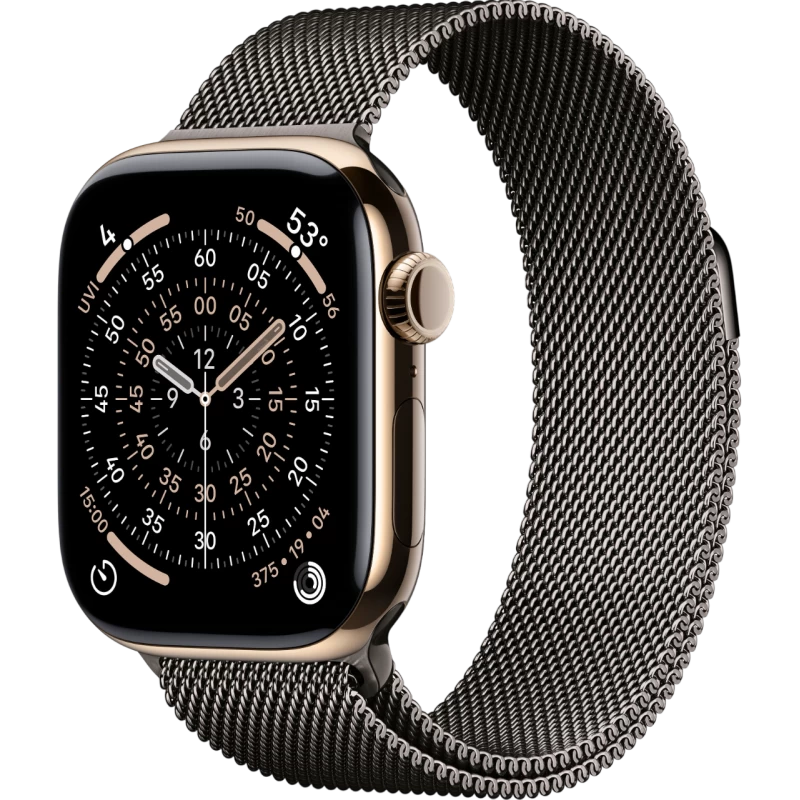 Смарт-часы Apple Watch 11, корпус Gold Titanium 46 мм, Milanese Loop Gray