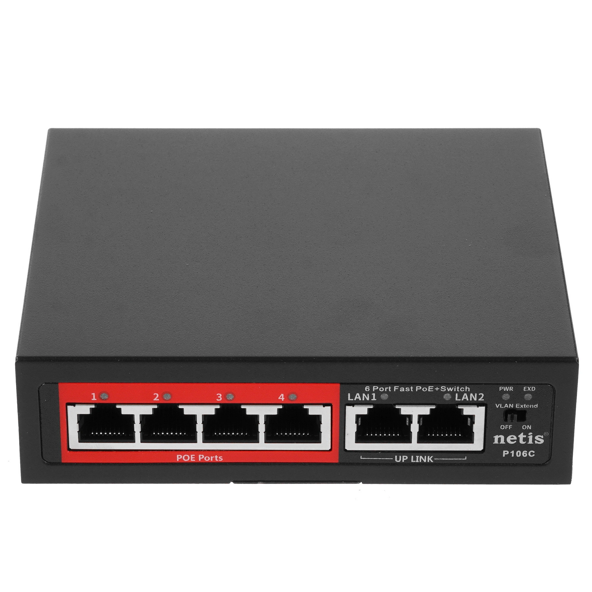 Коммутатор Netis P106C, 6 портов (4xPoE+), 100 Мбит/с, неуправляемый