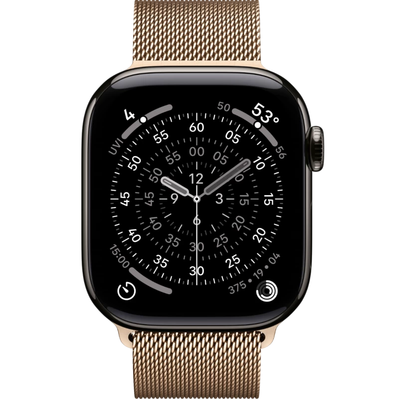 Смарт-часы Apple Watch 11 корпус Slate Titanium 42 мм, Milanese Loop Gold