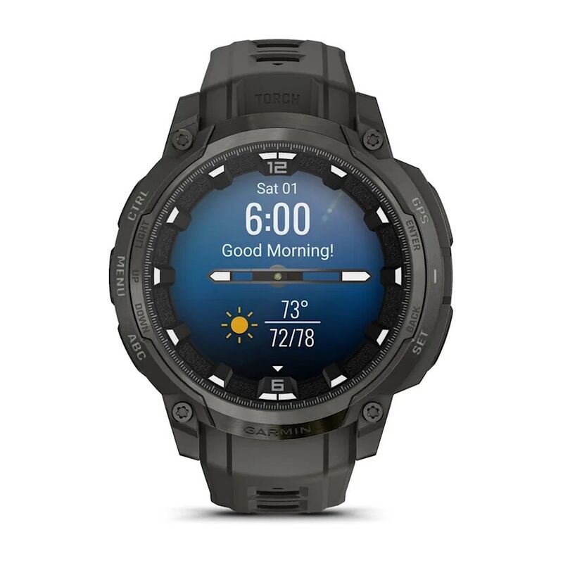 Смарт-часы Garmin Instinct Crossover Amoled - 46 mm, Светло-черный, силиконовый ремешок цвета древесного угля