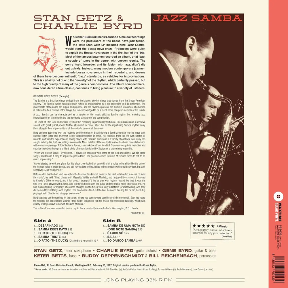 Виниловая пластинка GETZ STAN & CHARLIE BYRD - Jazz Samba (Clear)