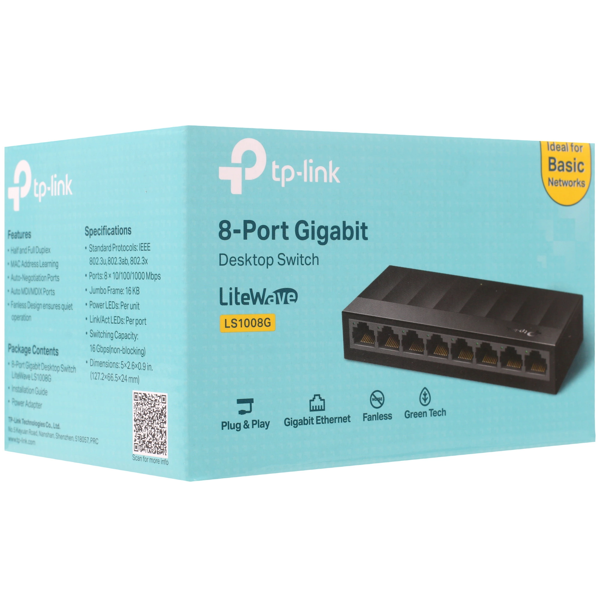 Коммутатор TP-Link LS1008G, 8 портов, 10/100/1000 Мбит/с, неуправляемый