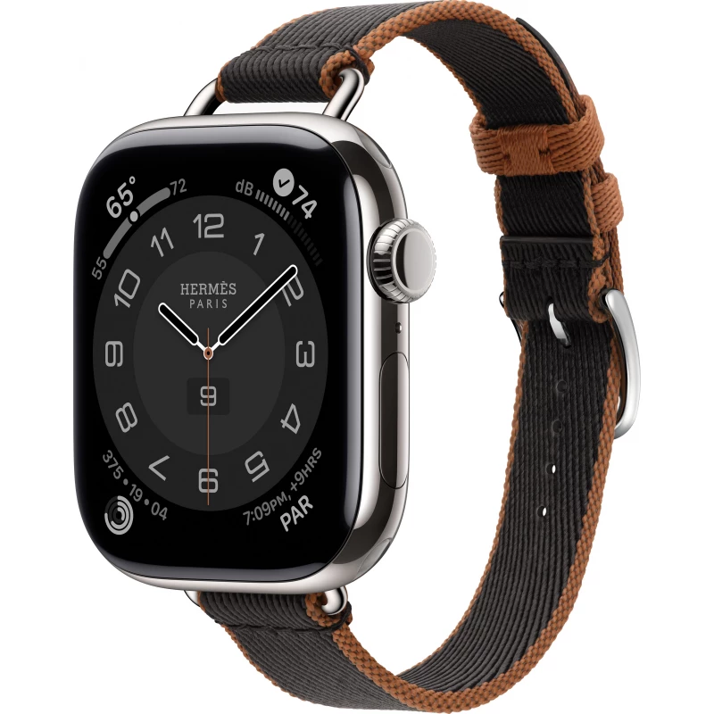 Смарт-часы Apple Watch S10 Hermes - 42 mm, браслет Twill Jump Attelage Single Tour (Noir-gold | черный-золото)