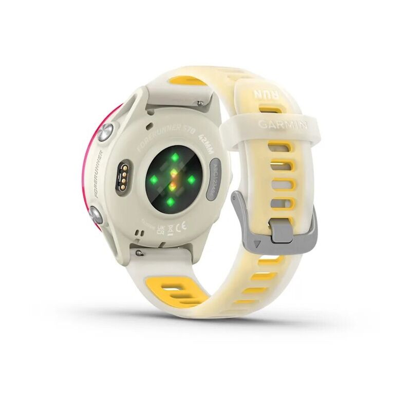 Смарт-часы Garmin Forerunner 570 - 42 mm, Малиновый алюминий с желто-белым ремешком