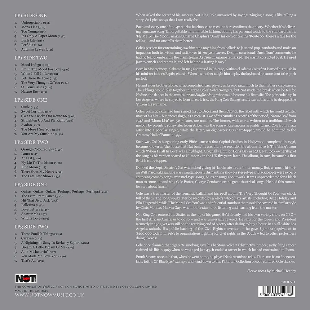 Виниловая пластинка COLE NAT KING - The Platinum Collection (White)
