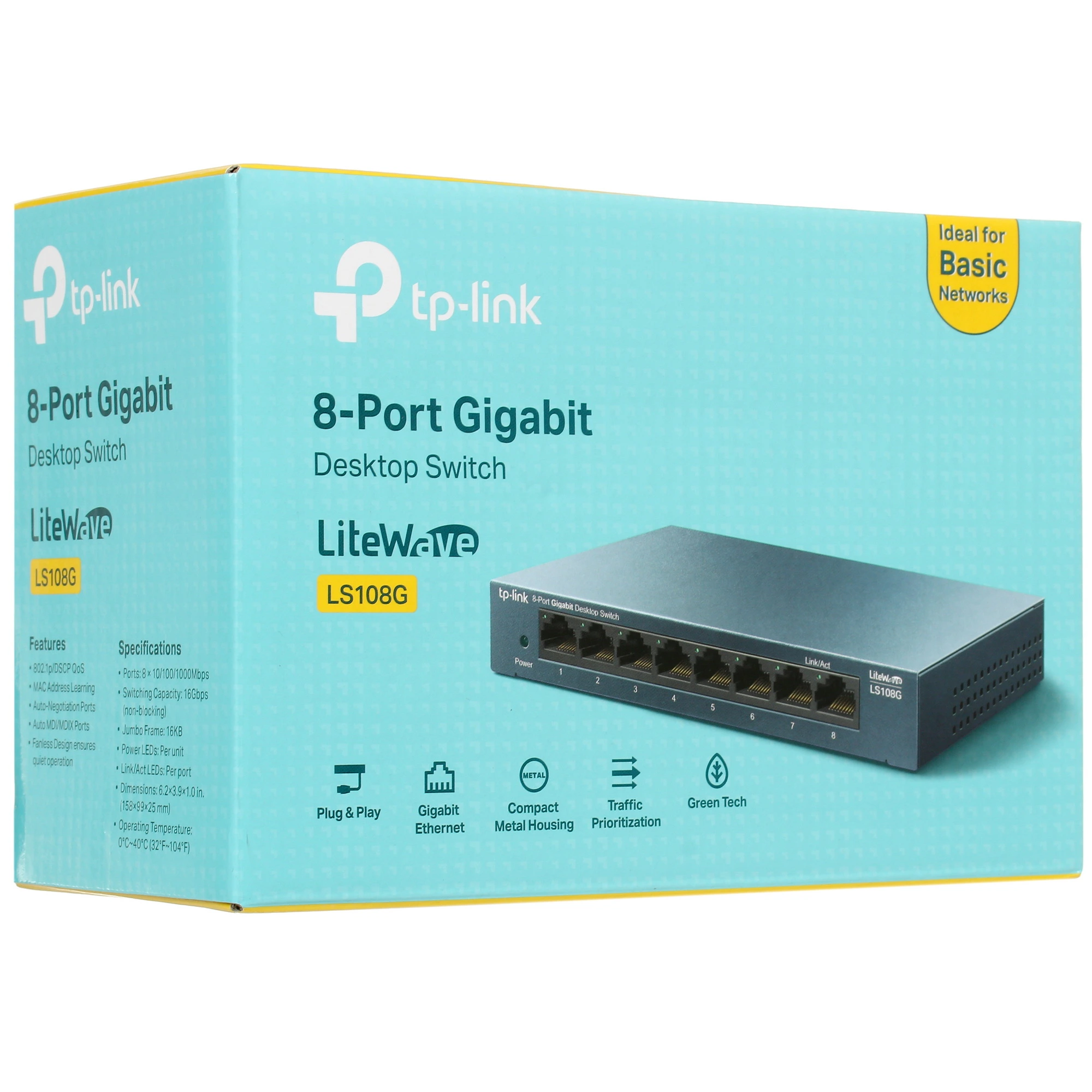 Коммутатор TP-Link LS108G, 8 портов, 10/100/1000 Мбит/с, неуправляемый