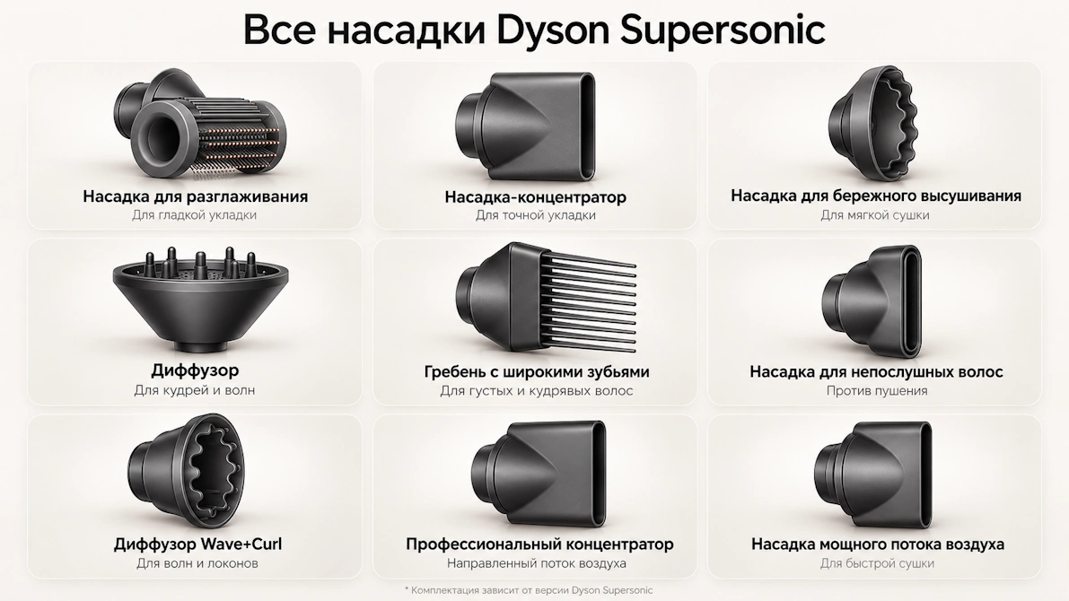 Насадки фена Dyson Supersonic Виды насадок для фена Dyson Supersonic